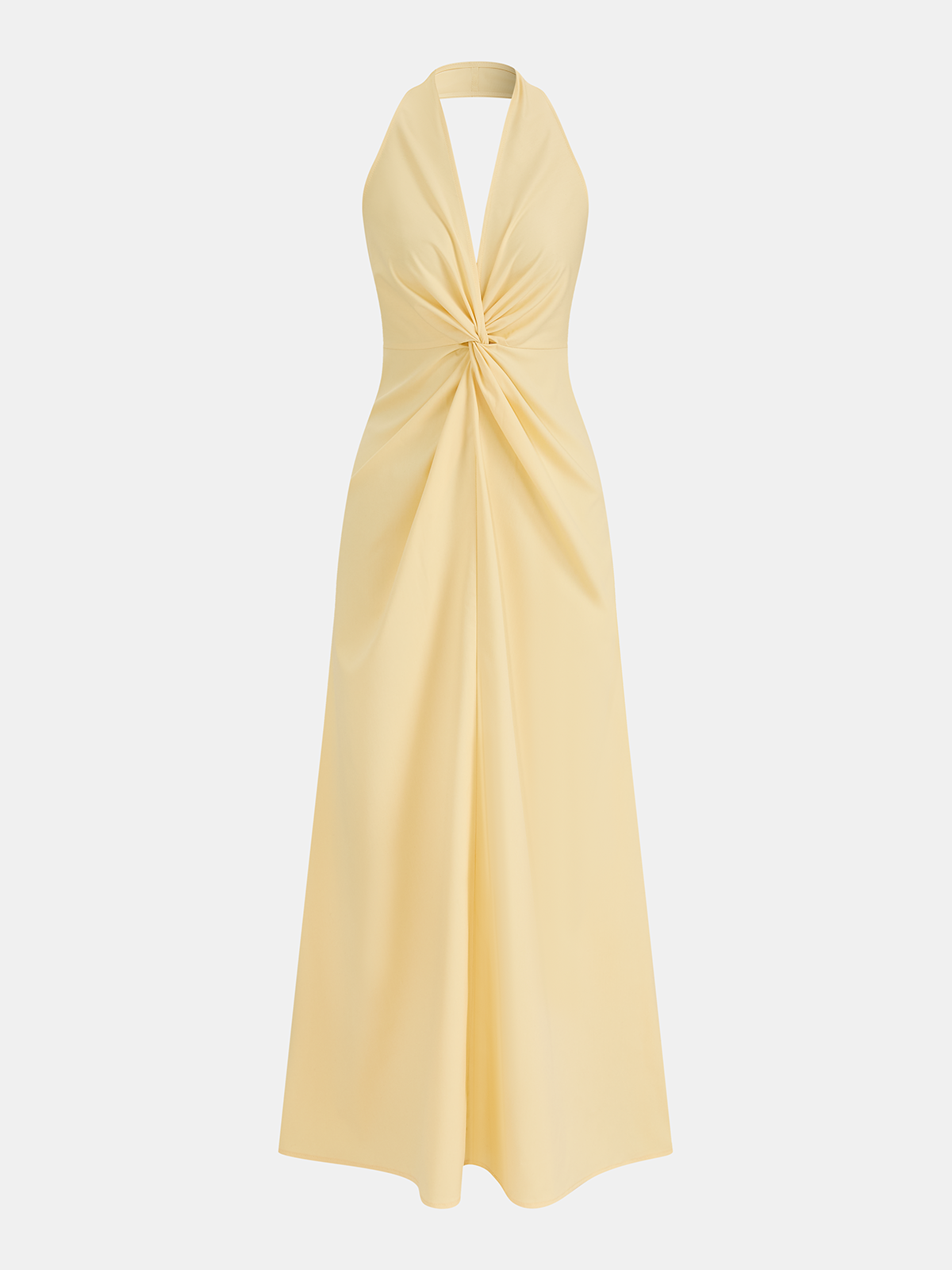 Halter Yaka Beli Burgu Detaylı Maxi Elbise