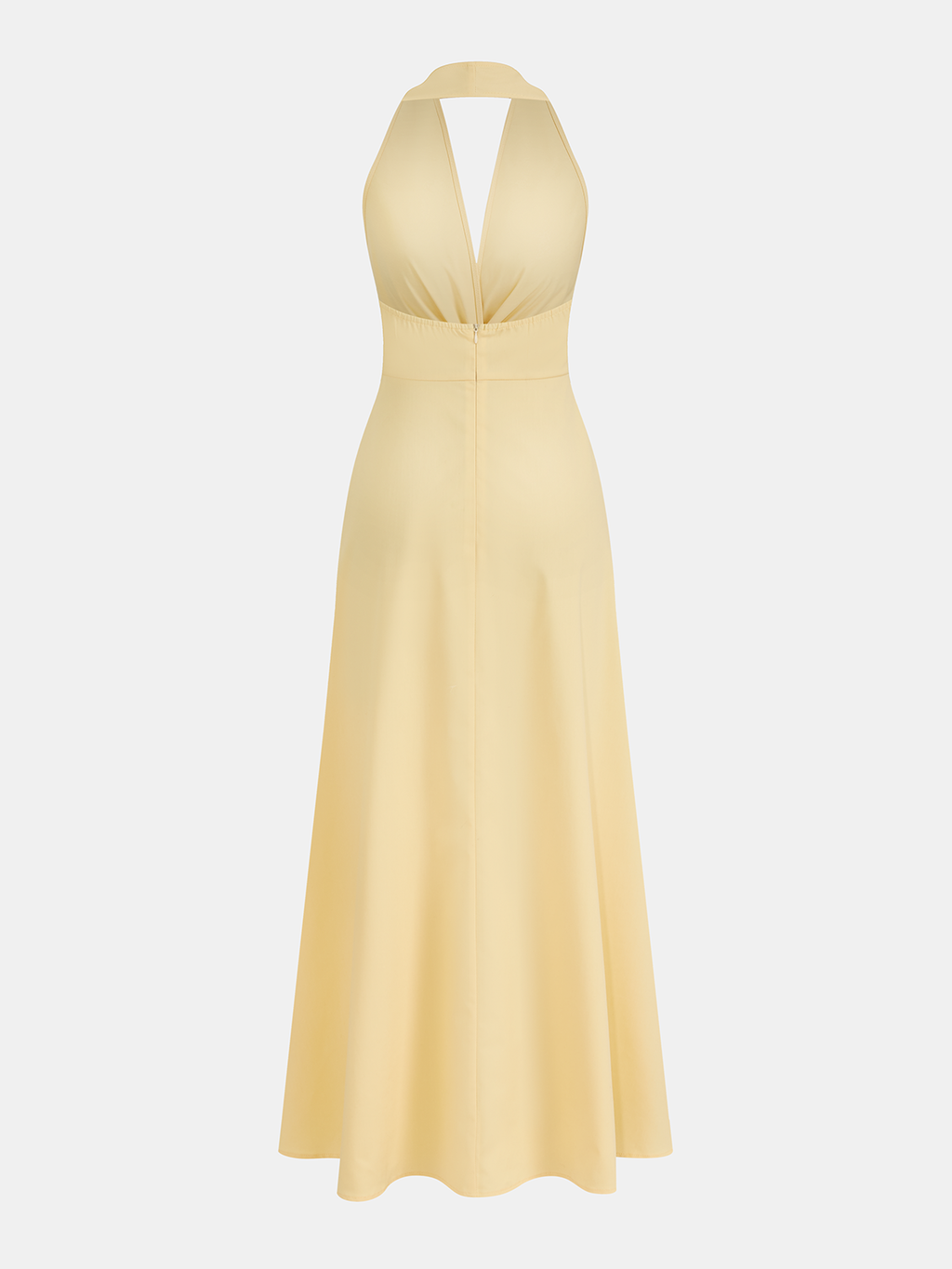 Halter Yaka Beli Burgu Detaylı Maxi Elbise