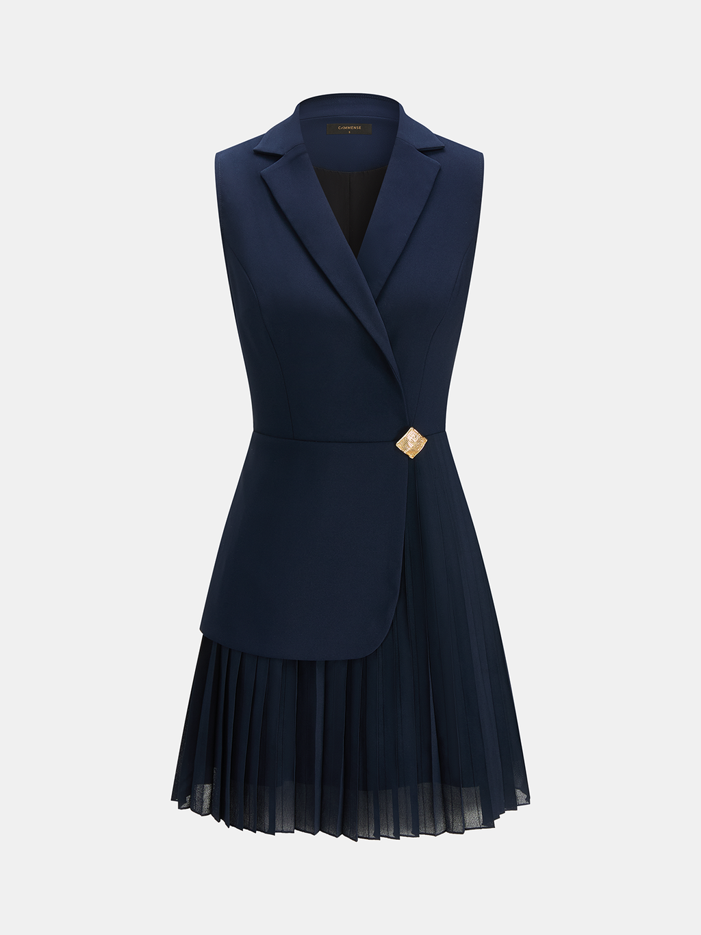 Blazer Stil Pileli Kolsuz Mini Elbise