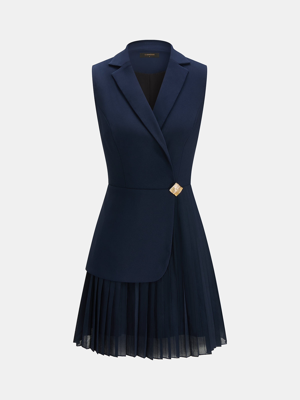 Blazer Stil Pileli Kolsuz Mini Elbise
