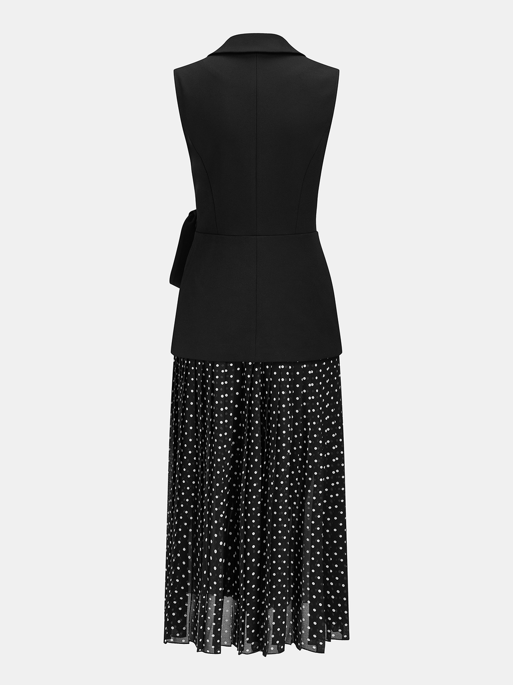 Beli Bağlamalı Blazer Stil Puantiye Desenli Maxi Elbise