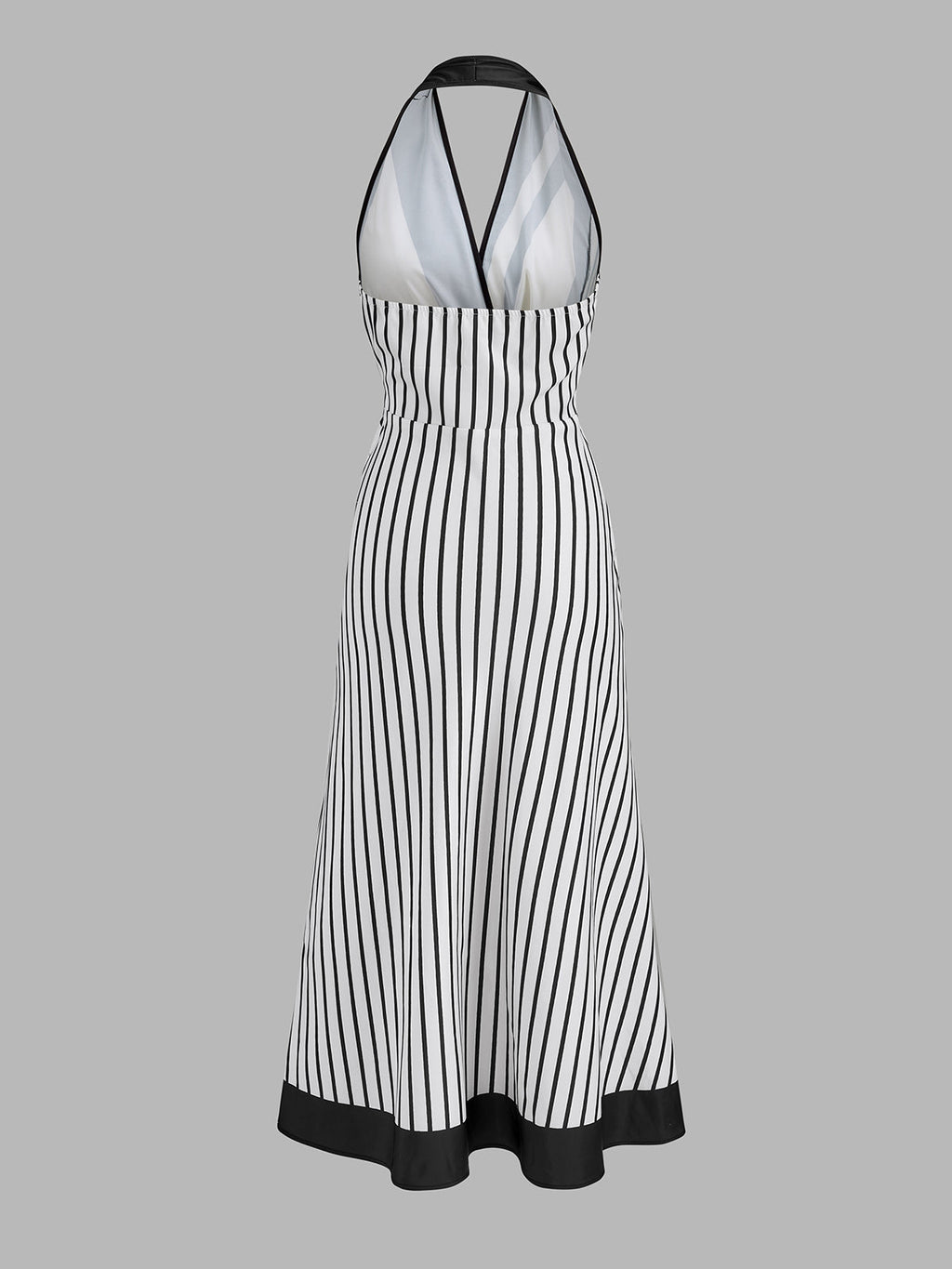 Çizgili Halter Yaka Anvelop Maxi Elbise