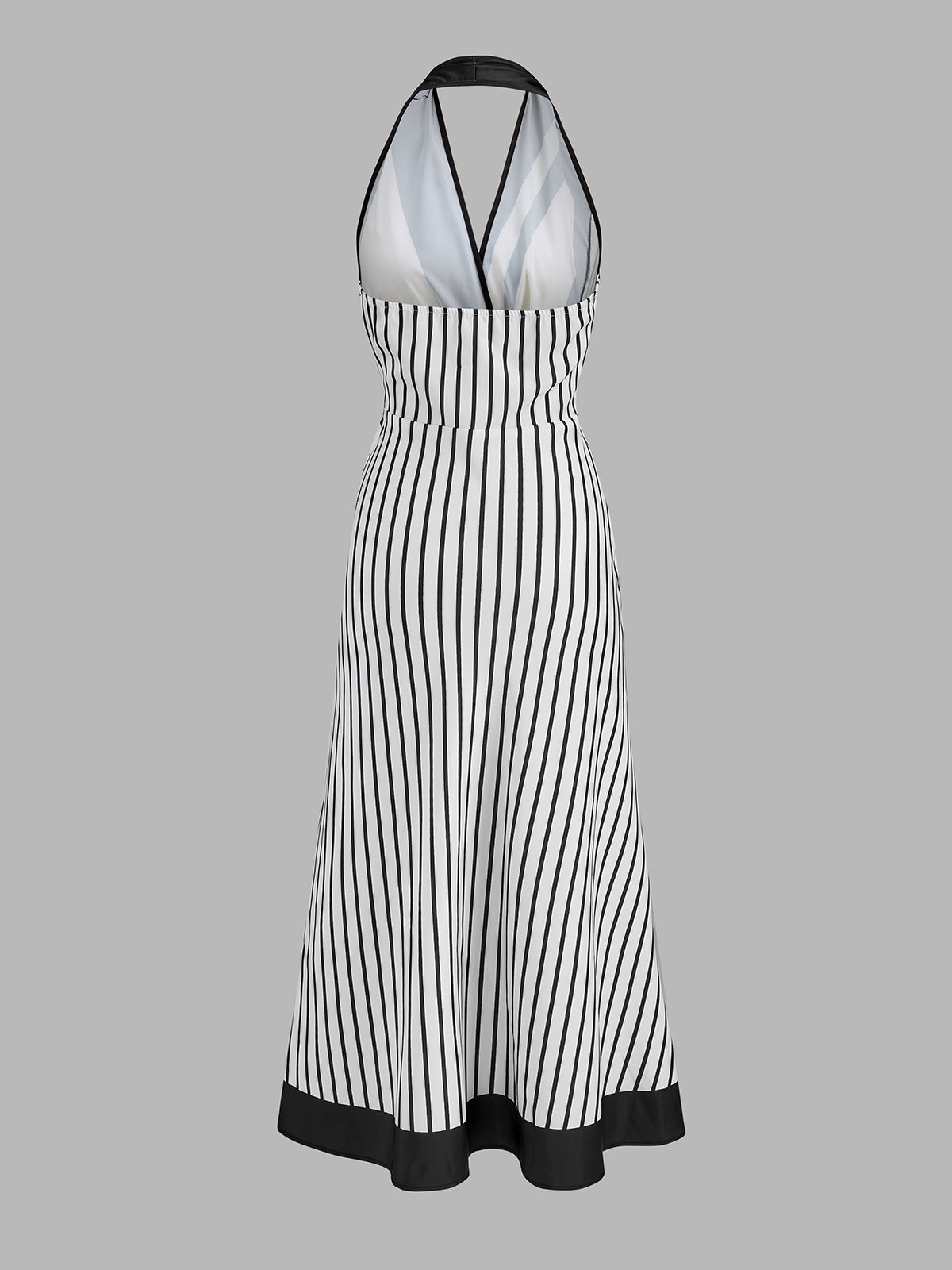 Çizgili Halter Yaka Anvelop Maxi Elbise