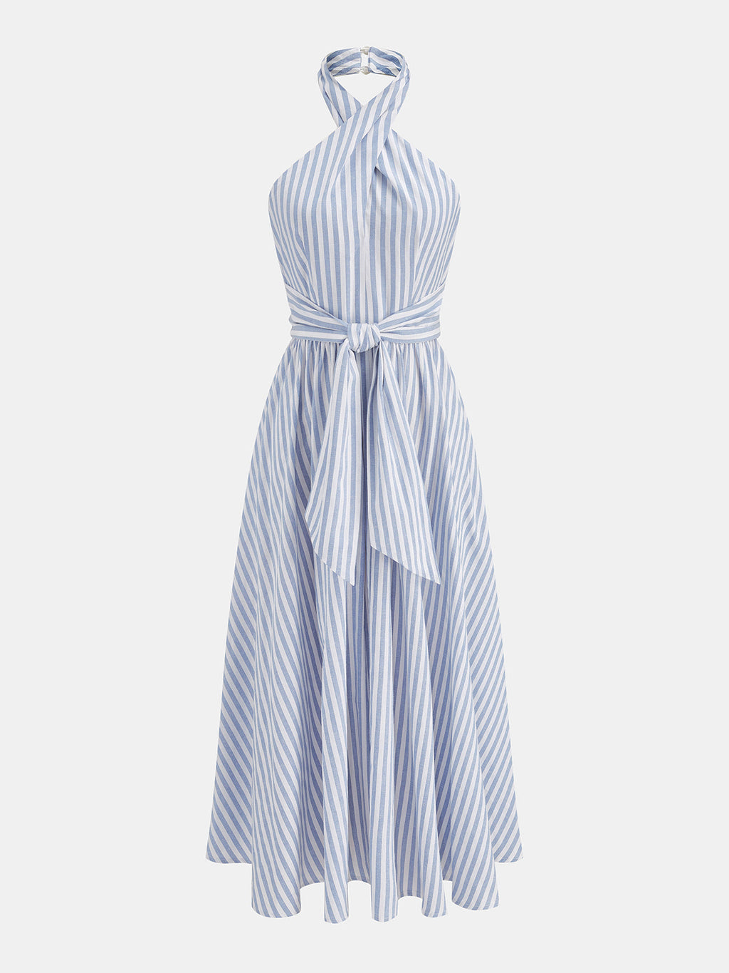 Çizgili Halter Yaka Beli Bağlamalı Maxi Elbise