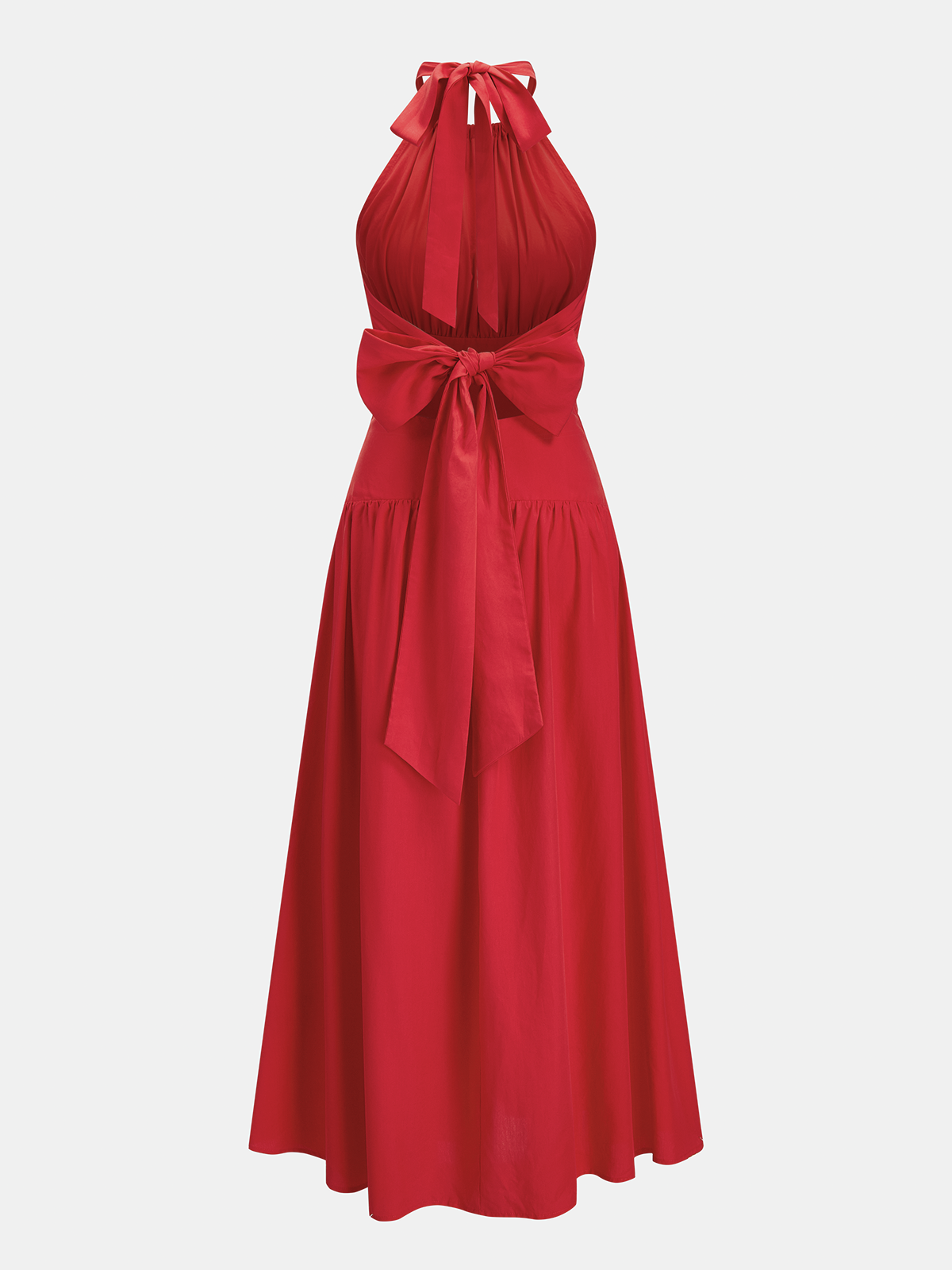 Sırtı Fiyonklu Halter Yaka Maxi Elbise