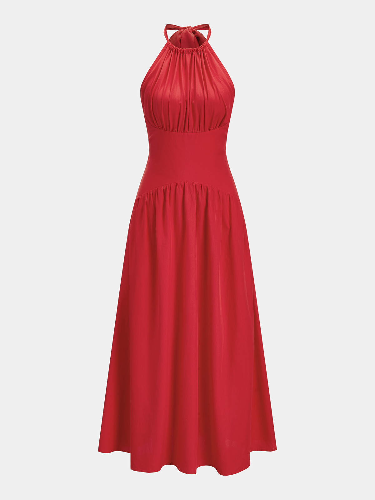Sırtı Fiyonklu Halter Yaka Maxi Elbise