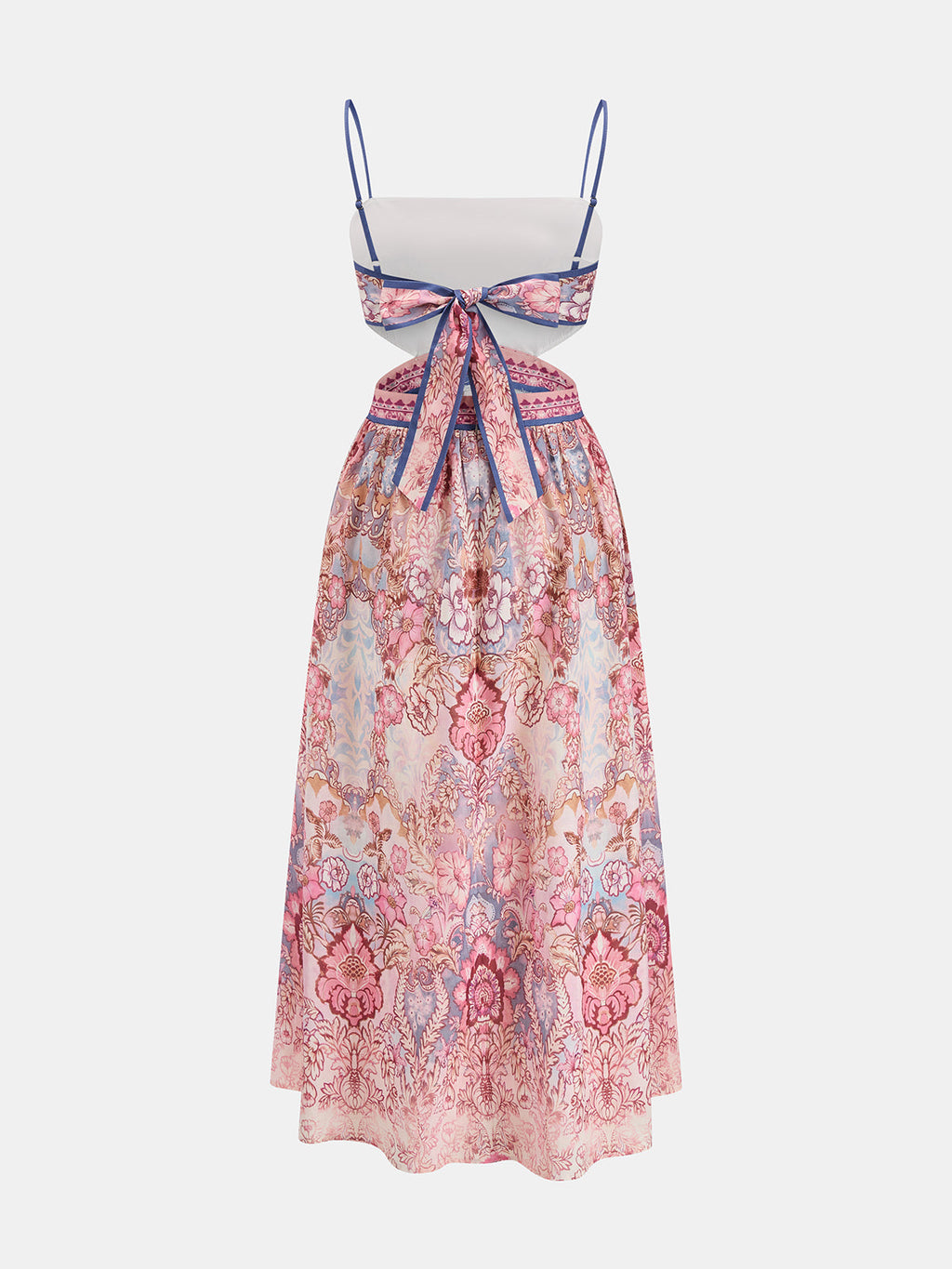 Vintage Çiçek Desenli Dekolteli Sırttan Bağlamalı Maxi Elbise