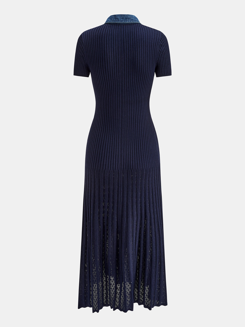 Denim Yakalı Fitilli Triko Maxi Elbise