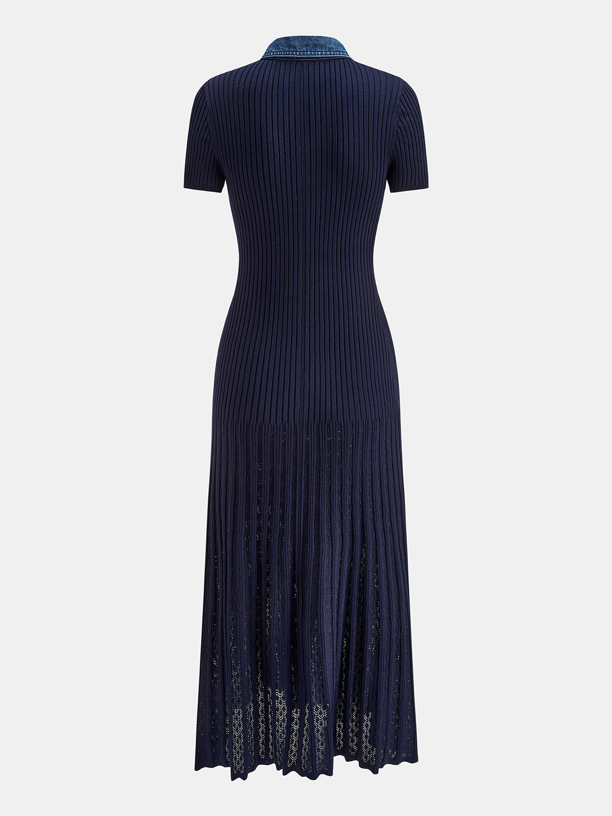 Denim Yakalı Fitilli Triko Maxi Elbise