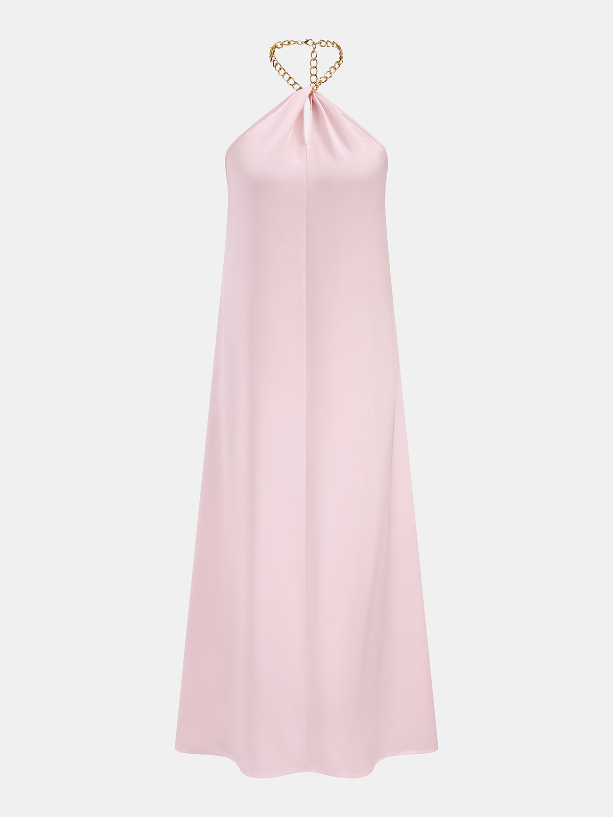 Zincir Halter Yaka Saten Maxi Elbise