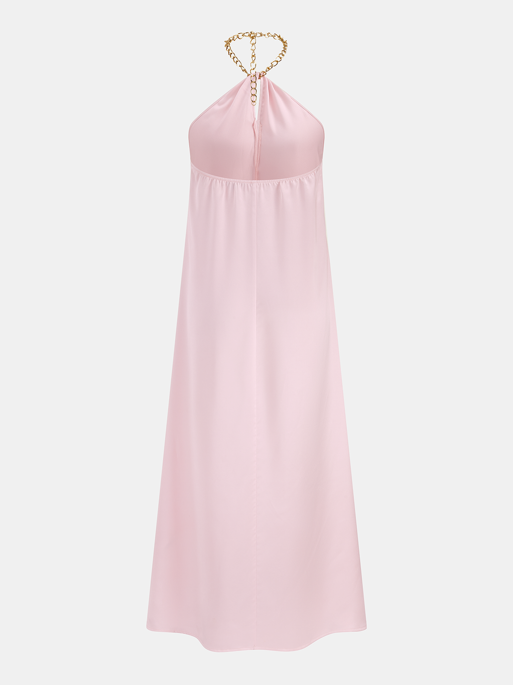 Zincir Halter Yaka Saten Maxi Elbise