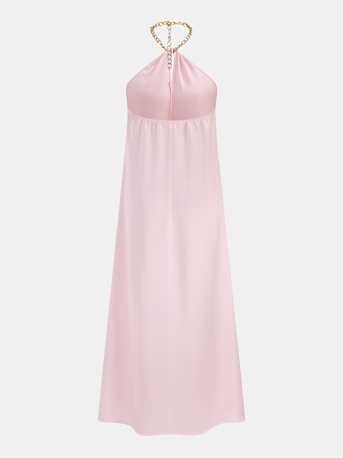 Zincir Halter Yaka Saten Maxi Elbise